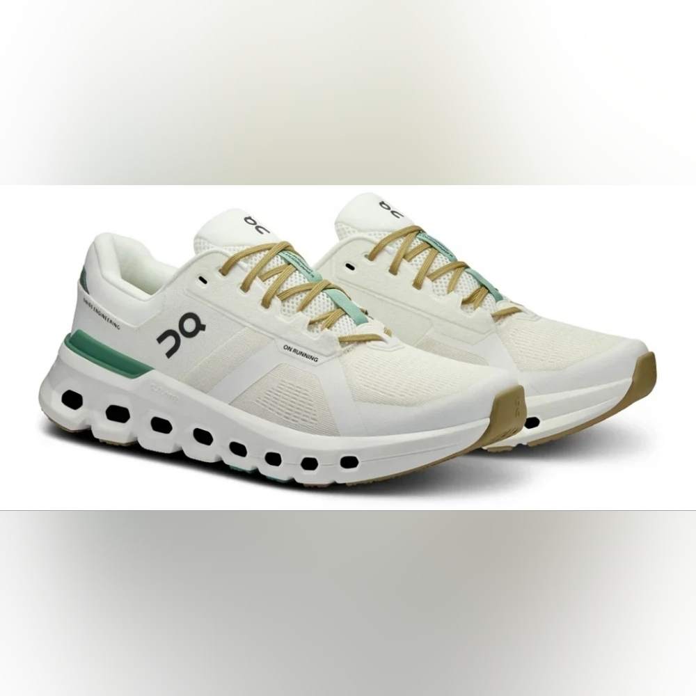 On Running Cloudrunner 2 White Cream and Green Athletic Shoes Cloud Women 8